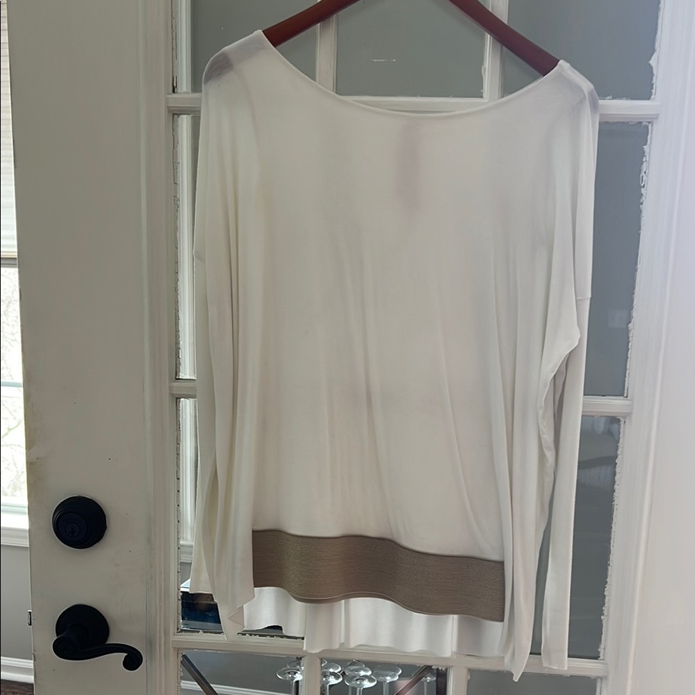 Elegant White and Tan Women's Top